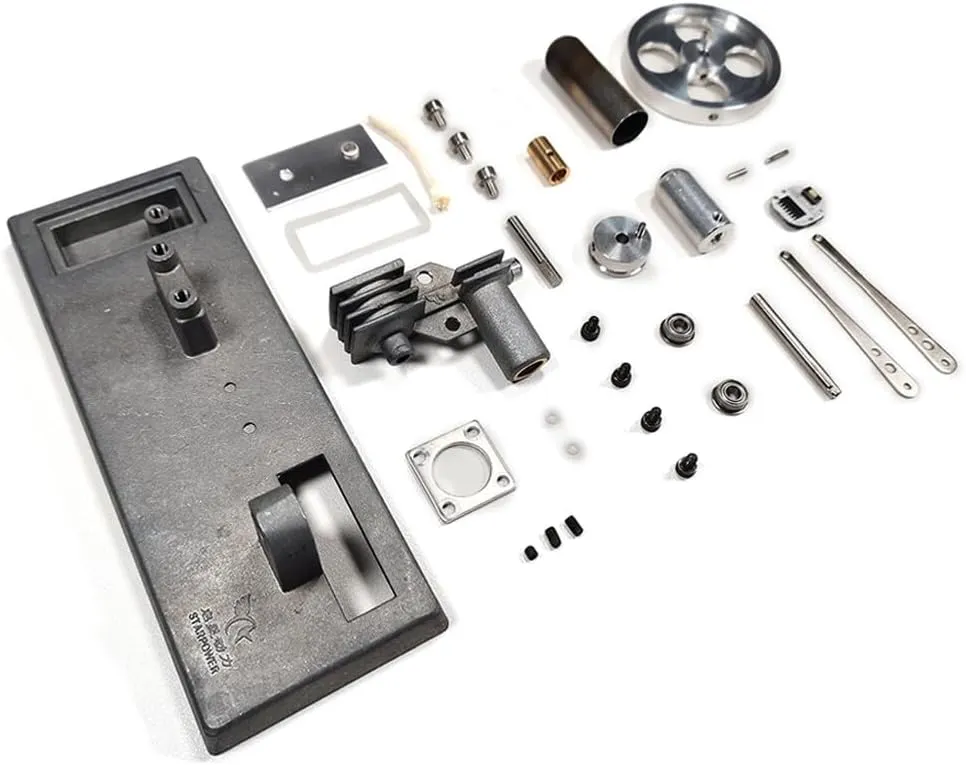 Stirling Engine Assembly Kit, Custom γ-Type DIY Hot Air Stirling Engine with Luminous Flywheel, STEM Science Experiment for Adults