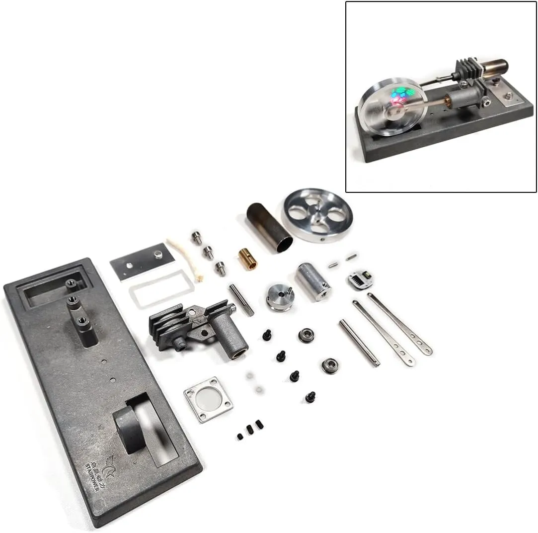 Stirling Engine Assembly Kit, Custom γ-Type DIY Hot Air Stirling Engine with Luminous Flywheel, STEM Science Experiment for Adults