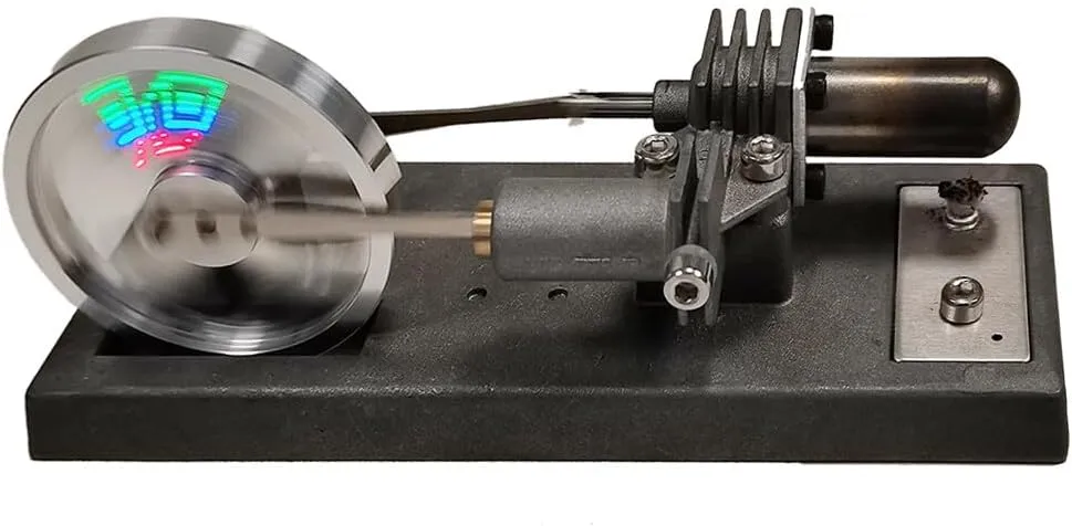 Stirling Engine Assembly Kit, Custom γ-Type DIY Hot Air Stirling Engine with Luminous Flywheel, STEM Science Experiment for Adults