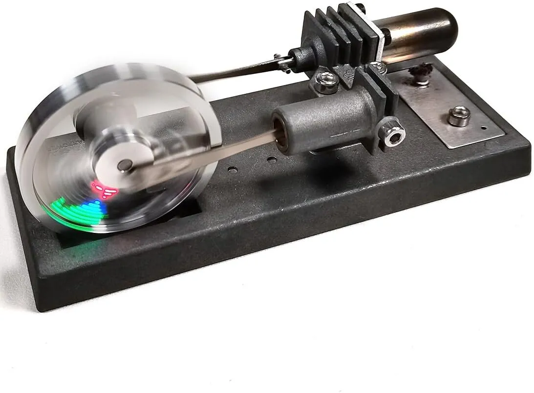 Stirling Engine Assembly Kit, Custom γ-Type DIY Hot Air Stirling Engine with Luminous Flywheel, STEM Science Experiment for Adults