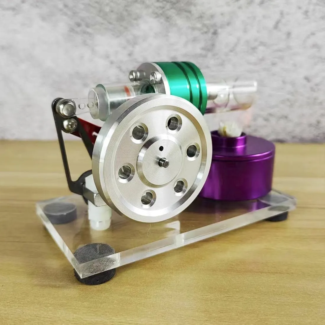 Stirling Engine Model Kit, STL-LS Mini Colorful Beta Hot Air Stirling Engine with Alcohol Lamp for Physical Science Experiment Display