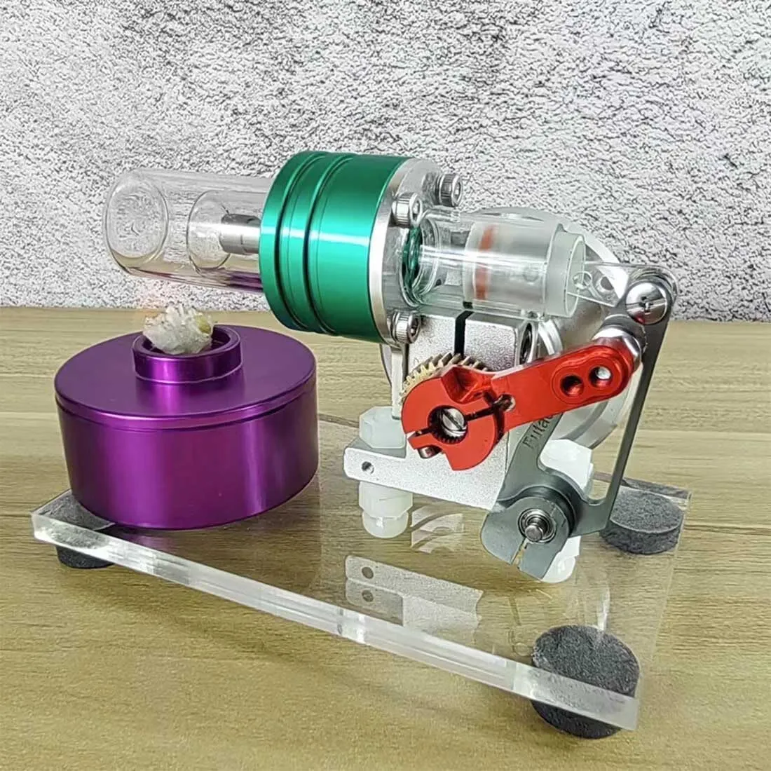 Stirling Engine Model Kit, STL-LS Mini Colorful Beta Hot Air Stirling Engine with Alcohol Lamp for Physical Science Experiment Display