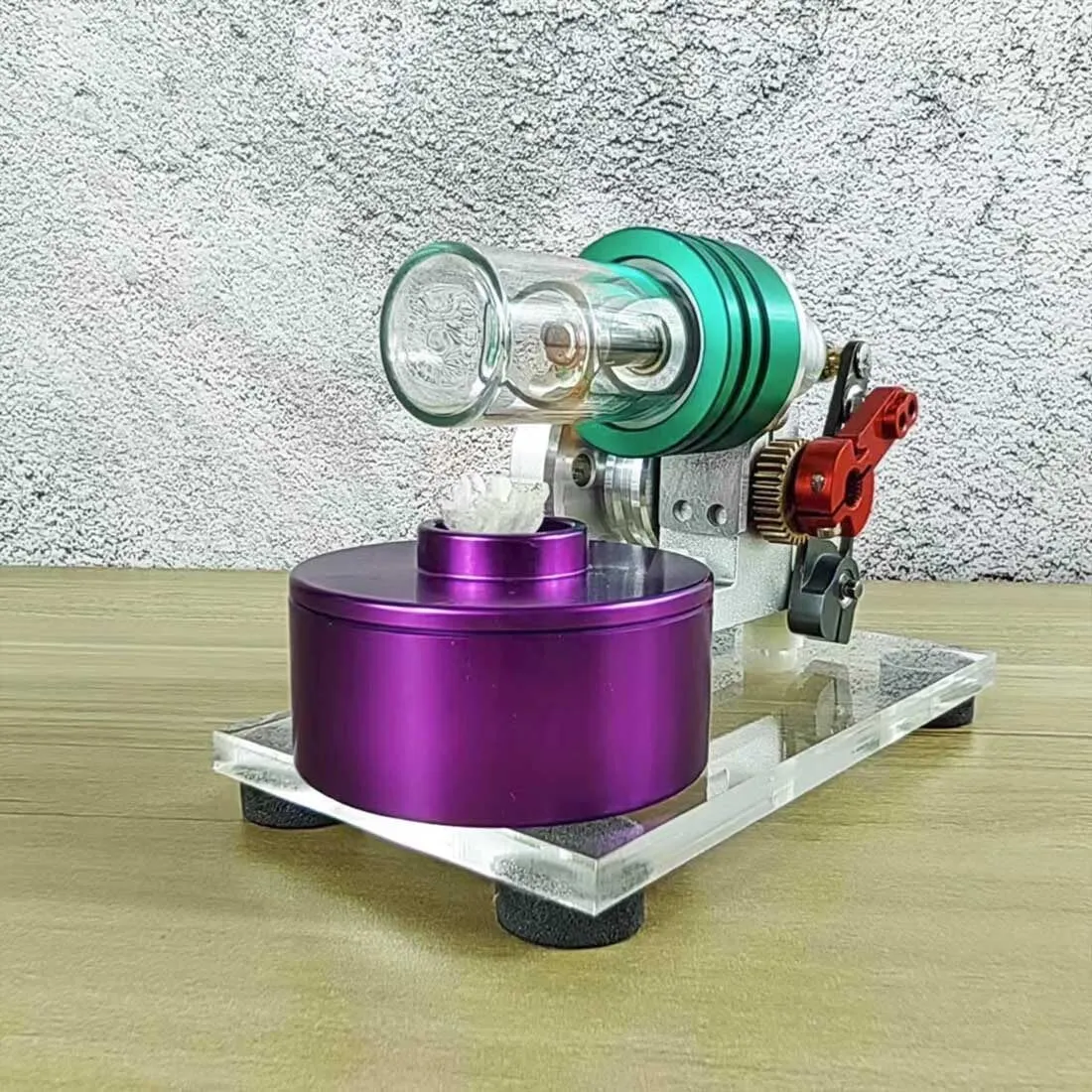 Stirling Engine Model Kit, STL-LS Mini Colorful Beta Hot Air Stirling Engine with Alcohol Lamp for Physical Science Experiment Display