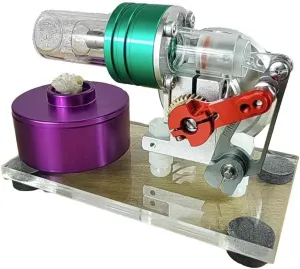 Stirling Engine Model Kit, STL-LS Mini Colorful Beta Hot Air Stirling Engine with Alcohol Lamp for Physical Science Experiment Display