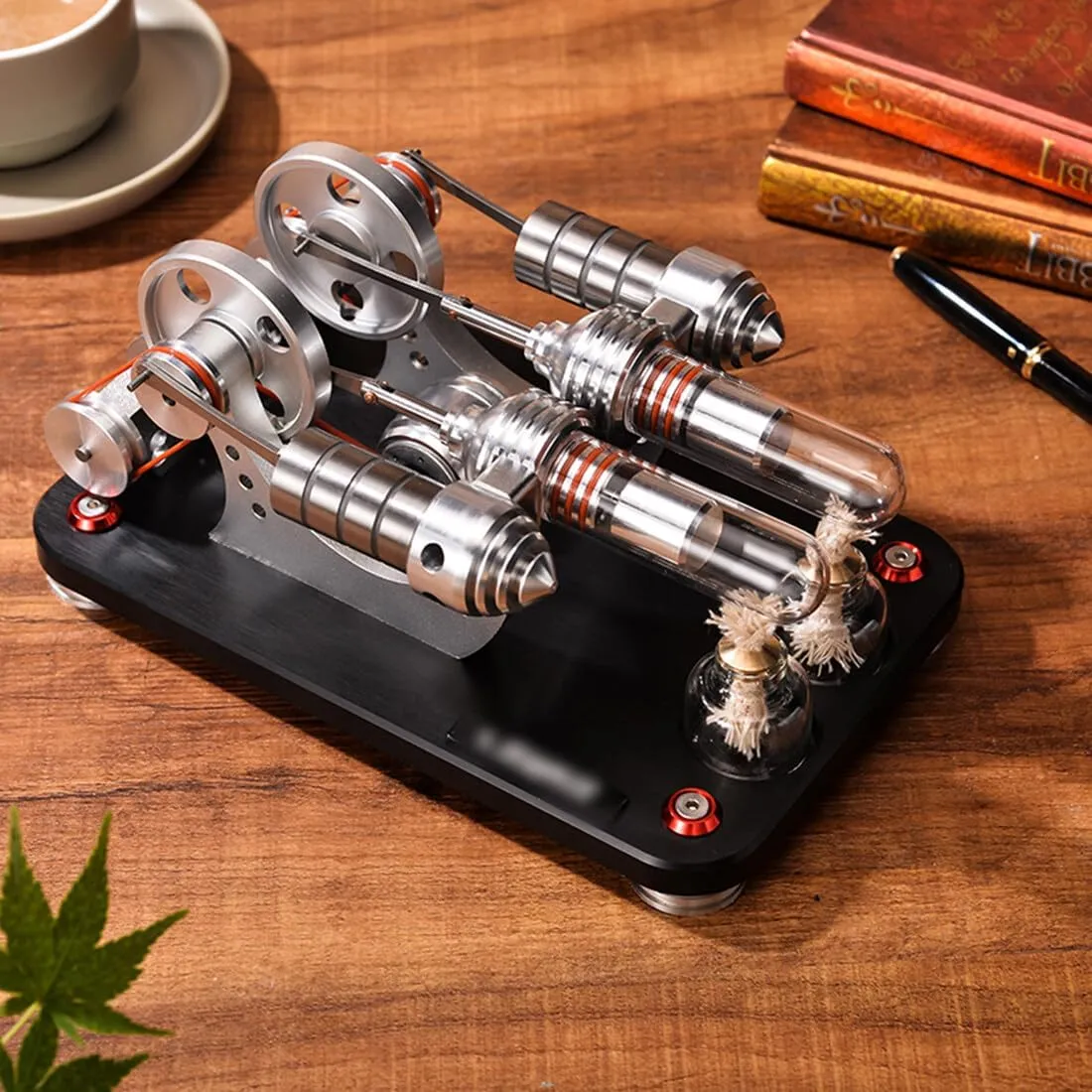 Stirling Engine Model Kits, 2-Cylinder Parallel Bootable Stirling External Combustion Engine with LED Light Generator for Physical Science Experiment Display