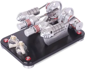Stirling Engine Model Kits, 2-Cylinder Parallel Bootable Stirling External Combustion Engine with LED Light Generator for Physical Science Experiment Display