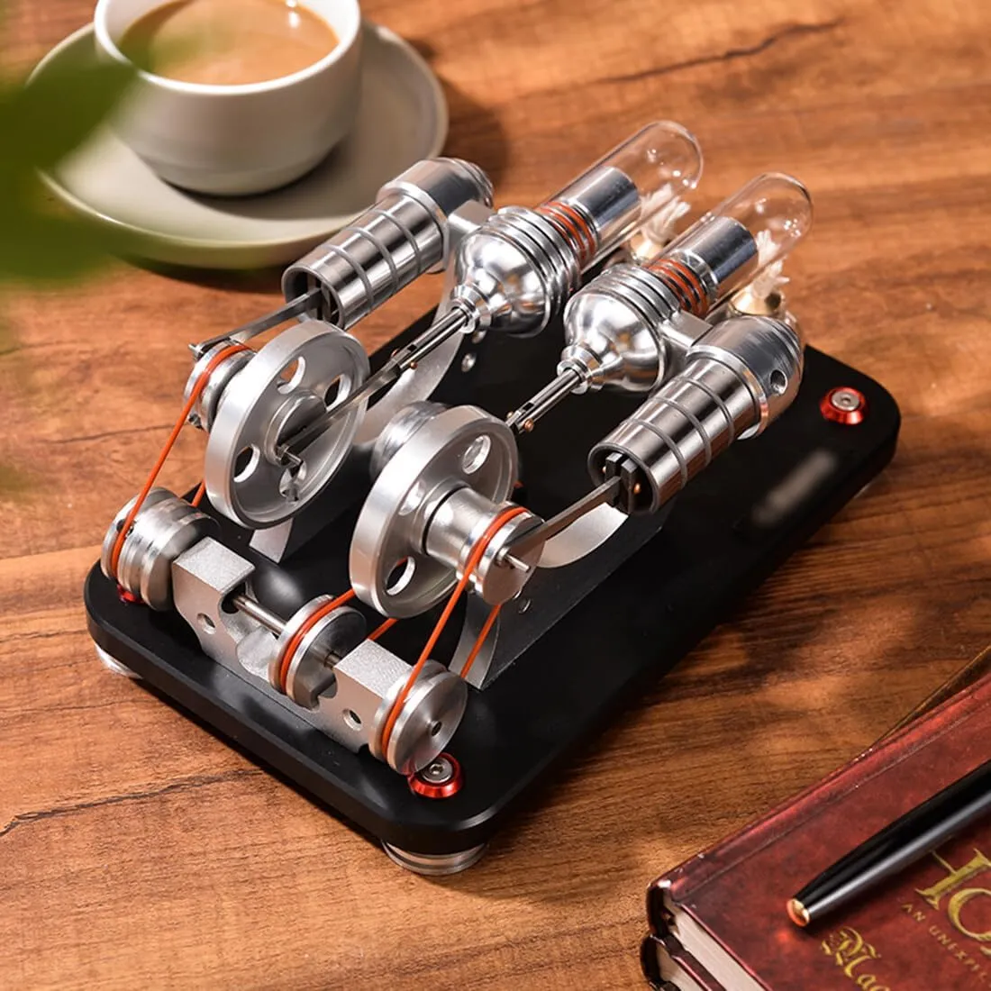 Stirling Engine Model Kits, 2-Cylinder Parallel Bootable Stirling External Combustion Engine with LED Light Generator for Physical Science Experiment Display