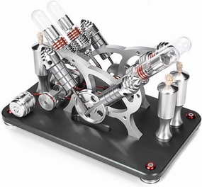 Stirling Engine Kit, Bootable V4 4-Cylinder Parallel Stirling Engine External Combustion Engine with Colorful LED Light & Alcohol Burner, Physics Science Experiment Demonstration for Adults