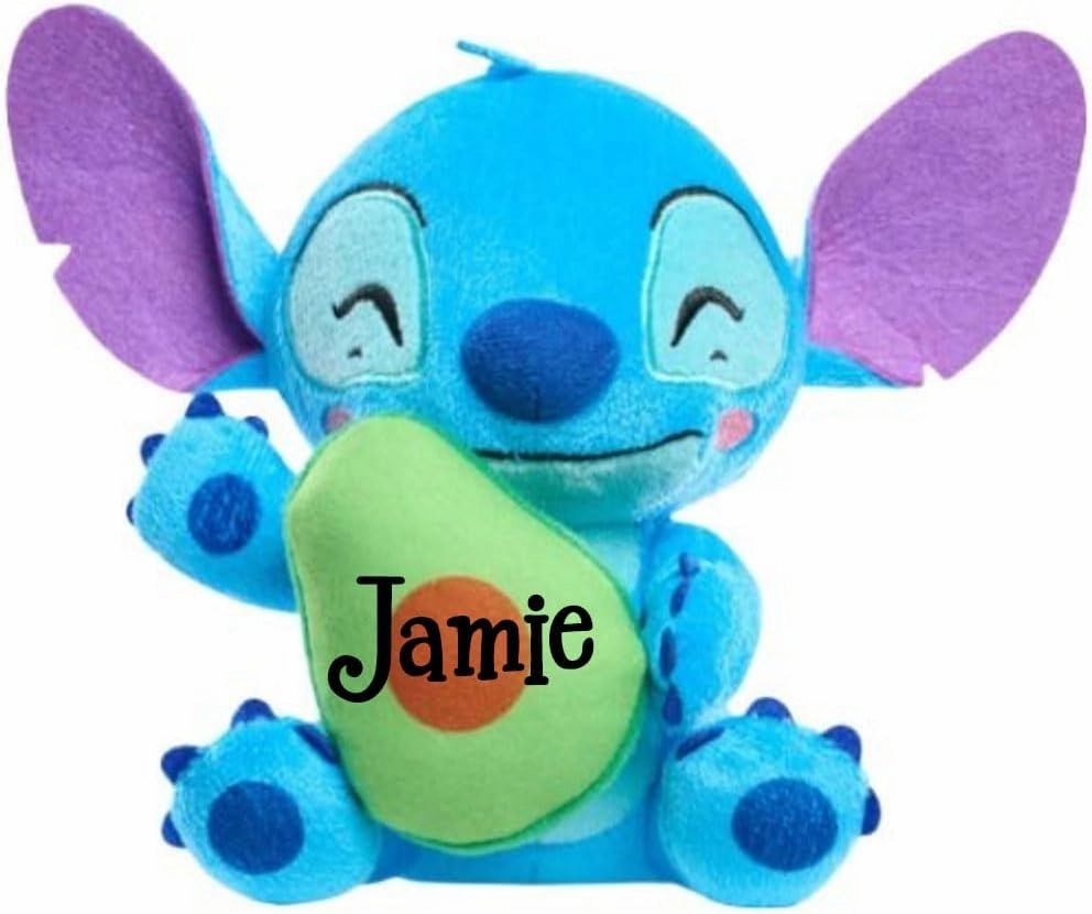 Stitch, Officially Licensed, Plush Stuffed Animal Holding Avocado, Mini Character Keepsake Gift, Personalized with Custom Name