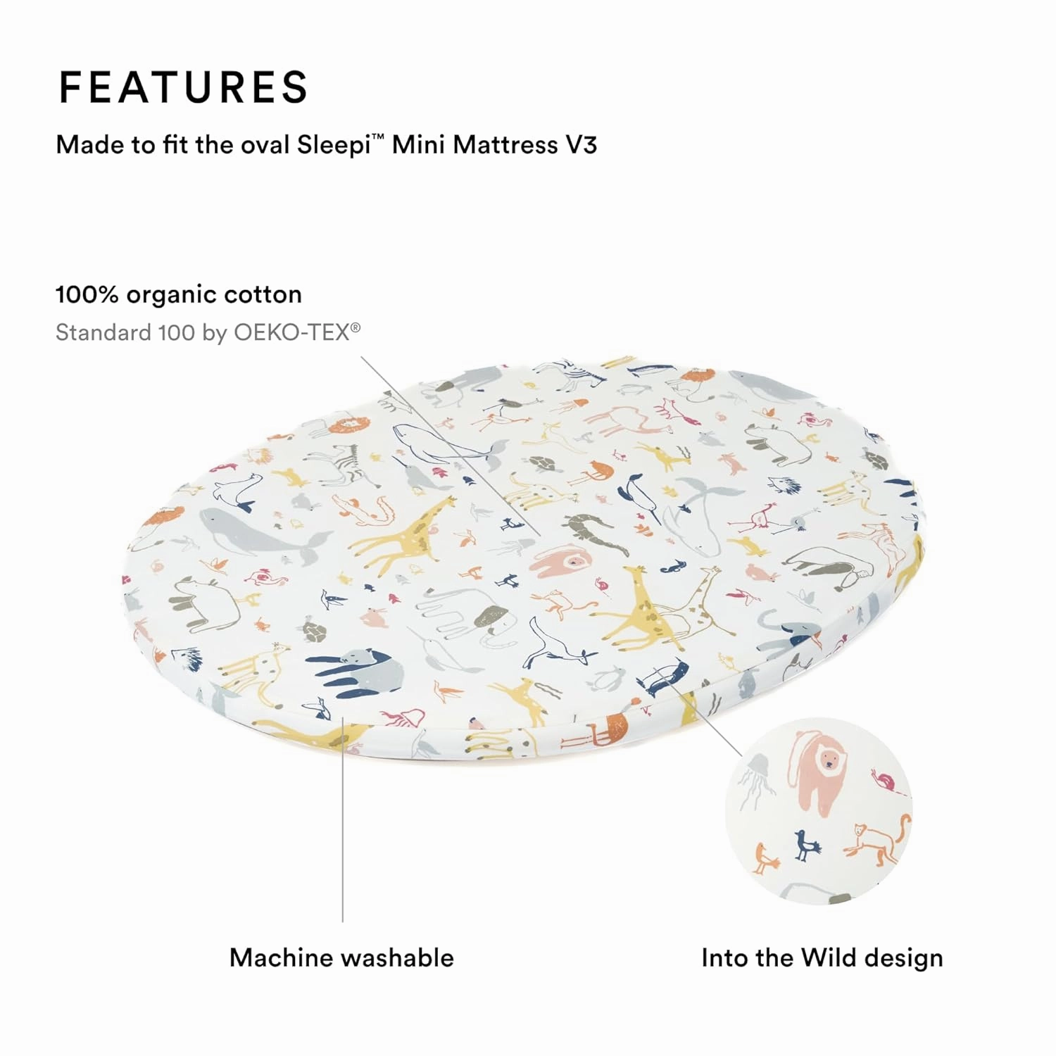Stokke Sleepi Mini Fitted Sheet by Pehr V3, Into The Wild - Compatible with Sleepi Mini Mattress V3-100% Cotton