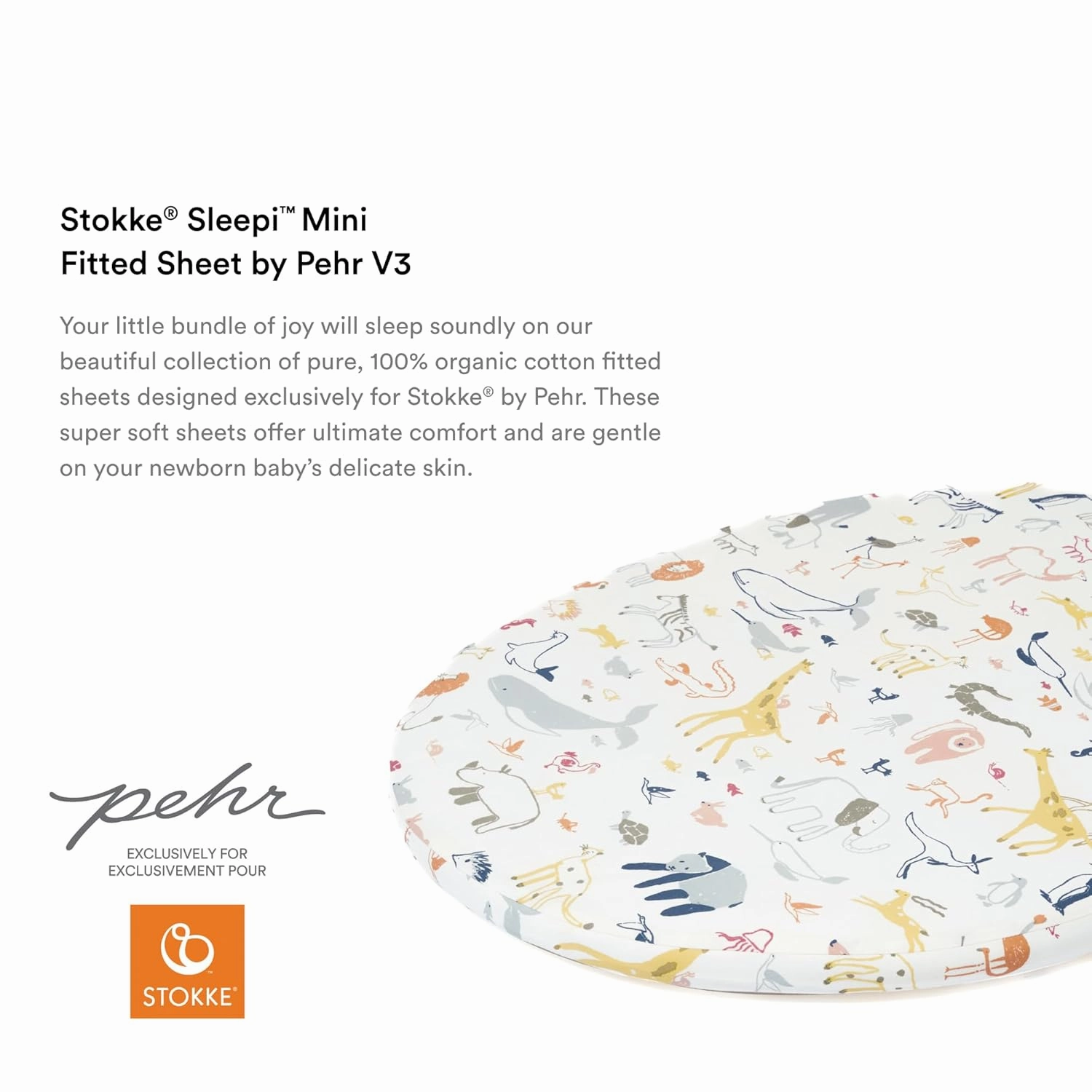 Stokke Sleepi Mini Fitted Sheet by Pehr V3, Into The Wild - Compatible with Sleepi Mini Mattress V3-100% Cotton