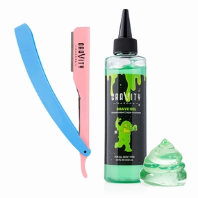 Straight Razor Bundle - 2mm Exposed Straight Razor Kit (Spun Sugar) with 10 Gravity Premium Blades and Barber-Grade Shaving Gel, 6.8 oz