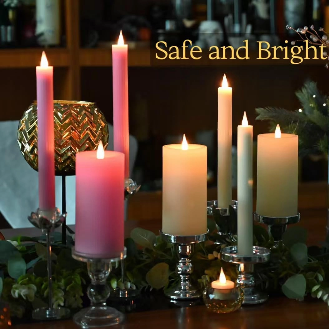Stripe Pillar Candles with Remote Timer, Battery Candles Up to 400 Hours, 3D Moving Flame Wax Candle, Set of 2, 3 x H6 Inches,Remote Included(Ivory Vertical Stripe-2 Pack)