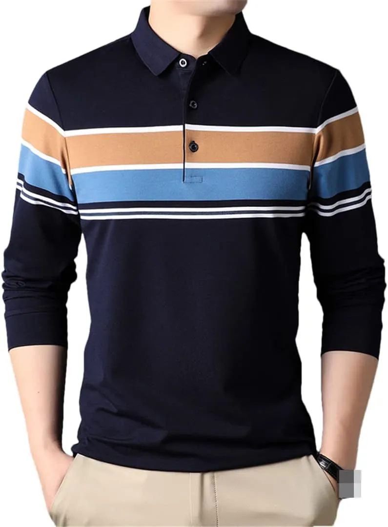 Striped Designer for Men Polo Shirt Classic Fit Casual Long Sleeve Tops