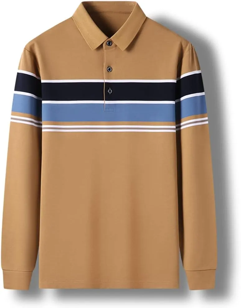 Striped Designer for Men Polo Shirt Classic Fit Casual Long Sleeve Tops