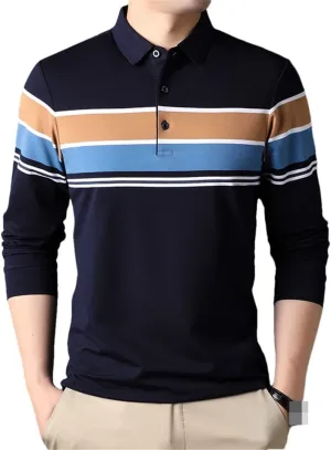 Striped Designer for Men Polo Shirt Classic Fit Casual Long Sleeve Tops