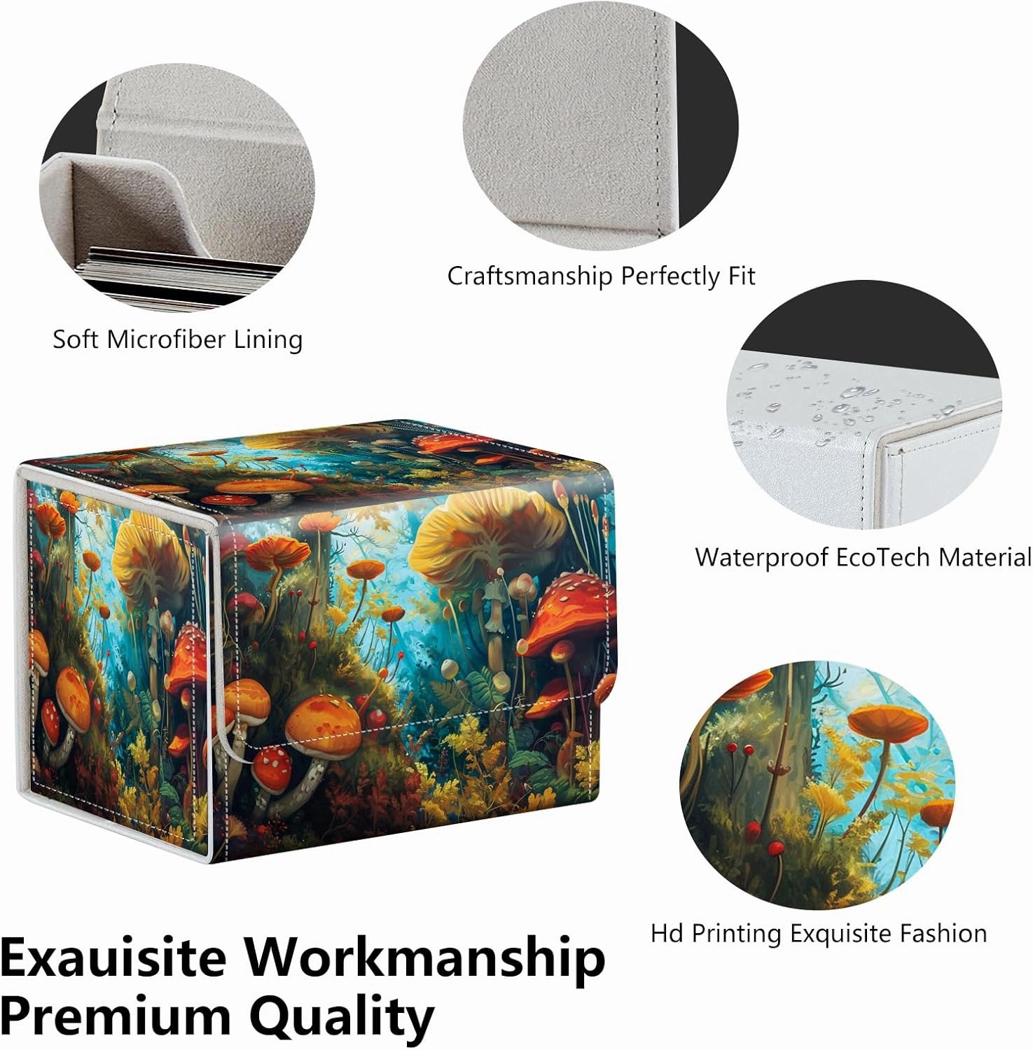 Strong Magnet Case Mtg Magic Deck Box Tcg Up to 200 Cards Creative Pattern Trading Card Storage Box for Collectible Card Games, A Colorful Mushroom