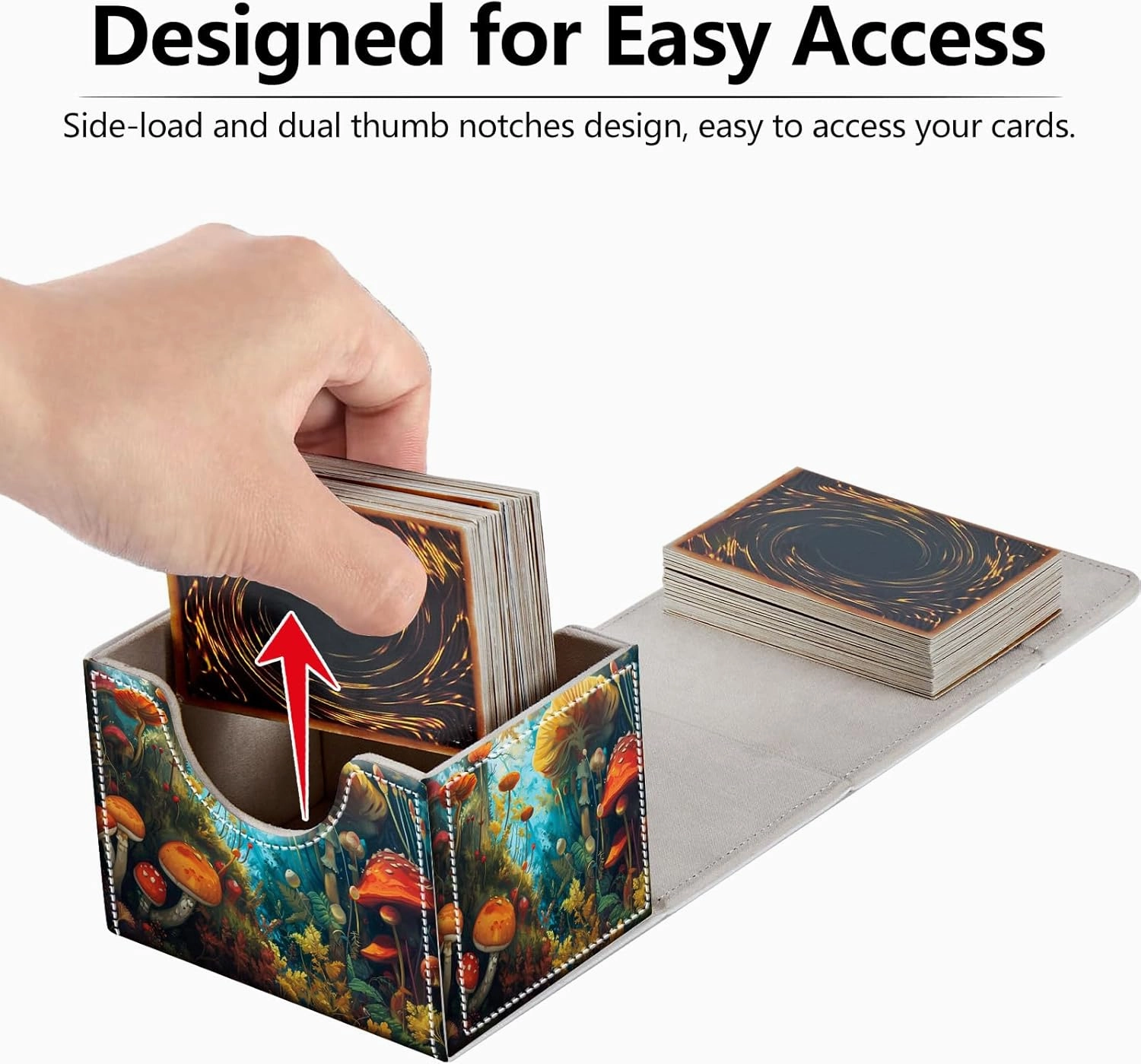 Strong Magnet Case Mtg Magic Deck Box Tcg Up to 200 Cards Creative Pattern Trading Card Storage Box for Collectible Card Games, A Colorful Mushroom