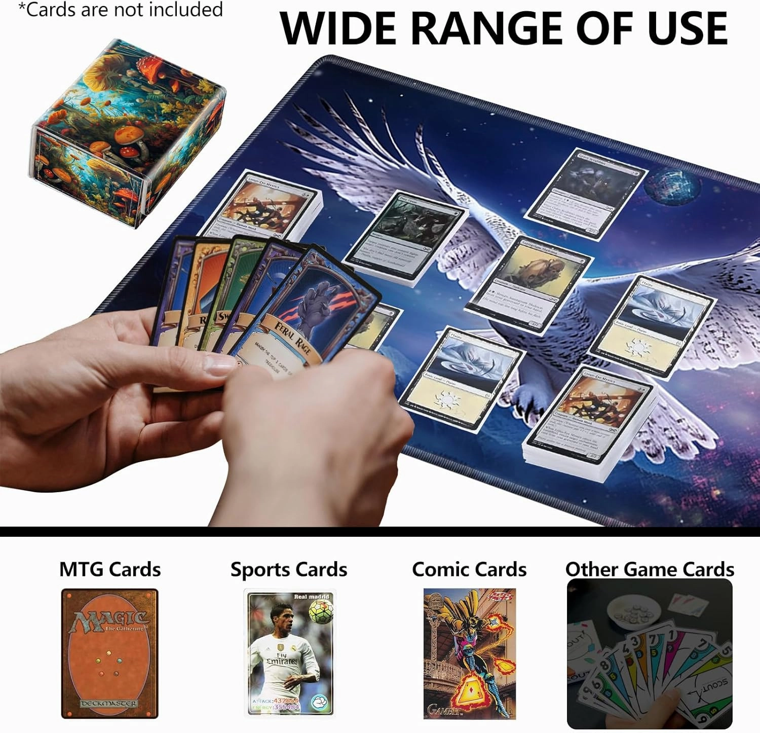 Strong Magnet Case Mtg Magic Deck Box Tcg Up to 200 Cards Creative Pattern Trading Card Storage Box for Collectible Card Games, A Colorful Mushroom