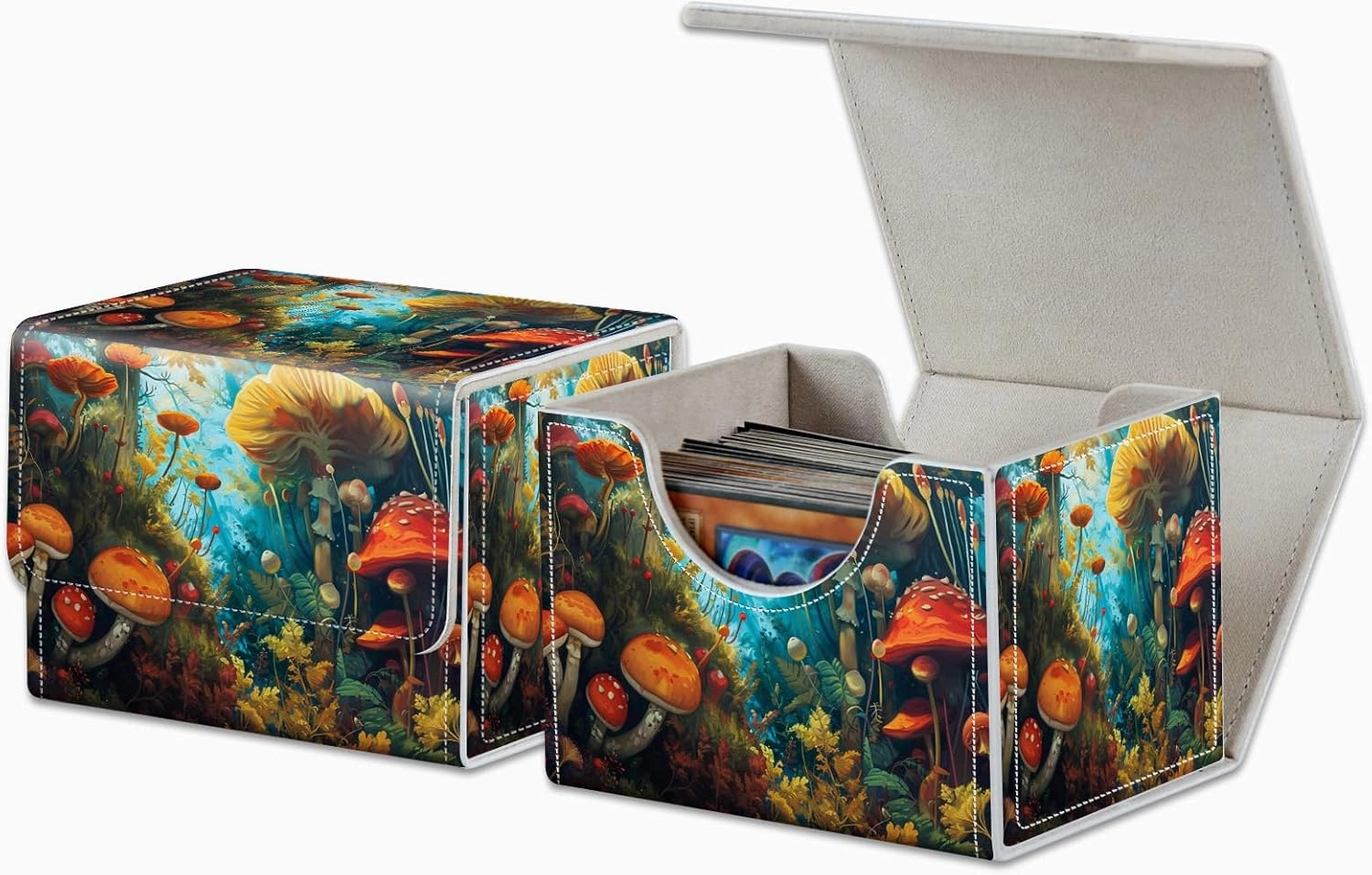 Strong Magnet Case Mtg Magic Deck Box Tcg Up to 200 Cards Creative Pattern Trading Card Storage Box for Collectible Card Games, A Colorful Mushroom