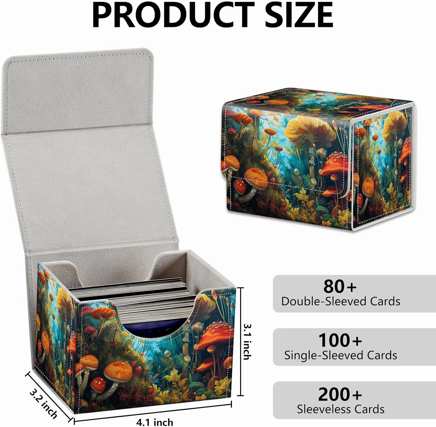 Strong Magnet Case Mtg Magic Deck Box Tcg Up to 200 Cards Creative Pattern Trading Card Storage Box for Collectible Card Games, A Colorful Mushroom
