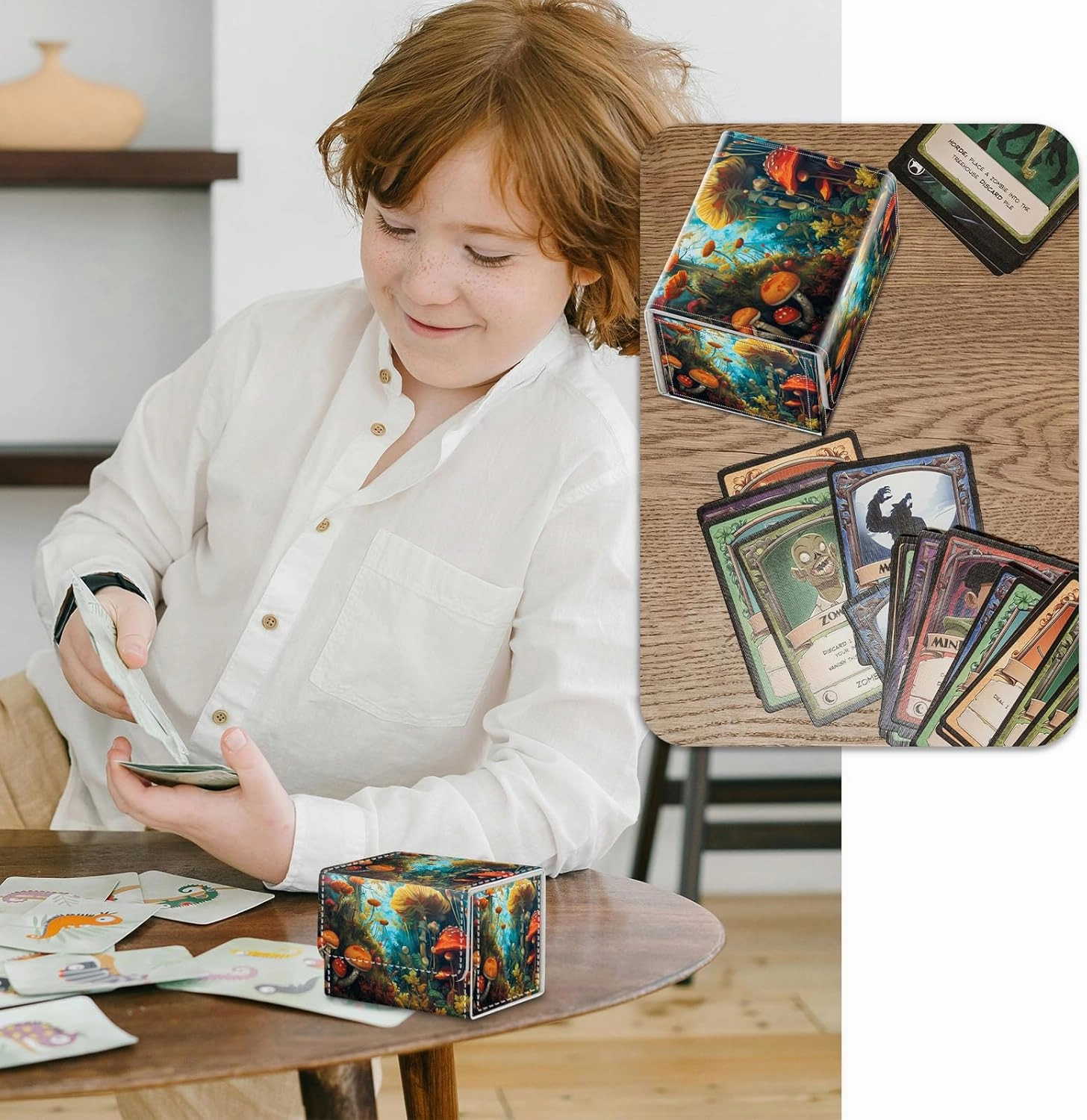 Strong Magnet Case Mtg Magic Deck Box Tcg Up to 200 Cards Creative Pattern Trading Card Storage Box for Collectible Card Games, A Colorful Mushroom