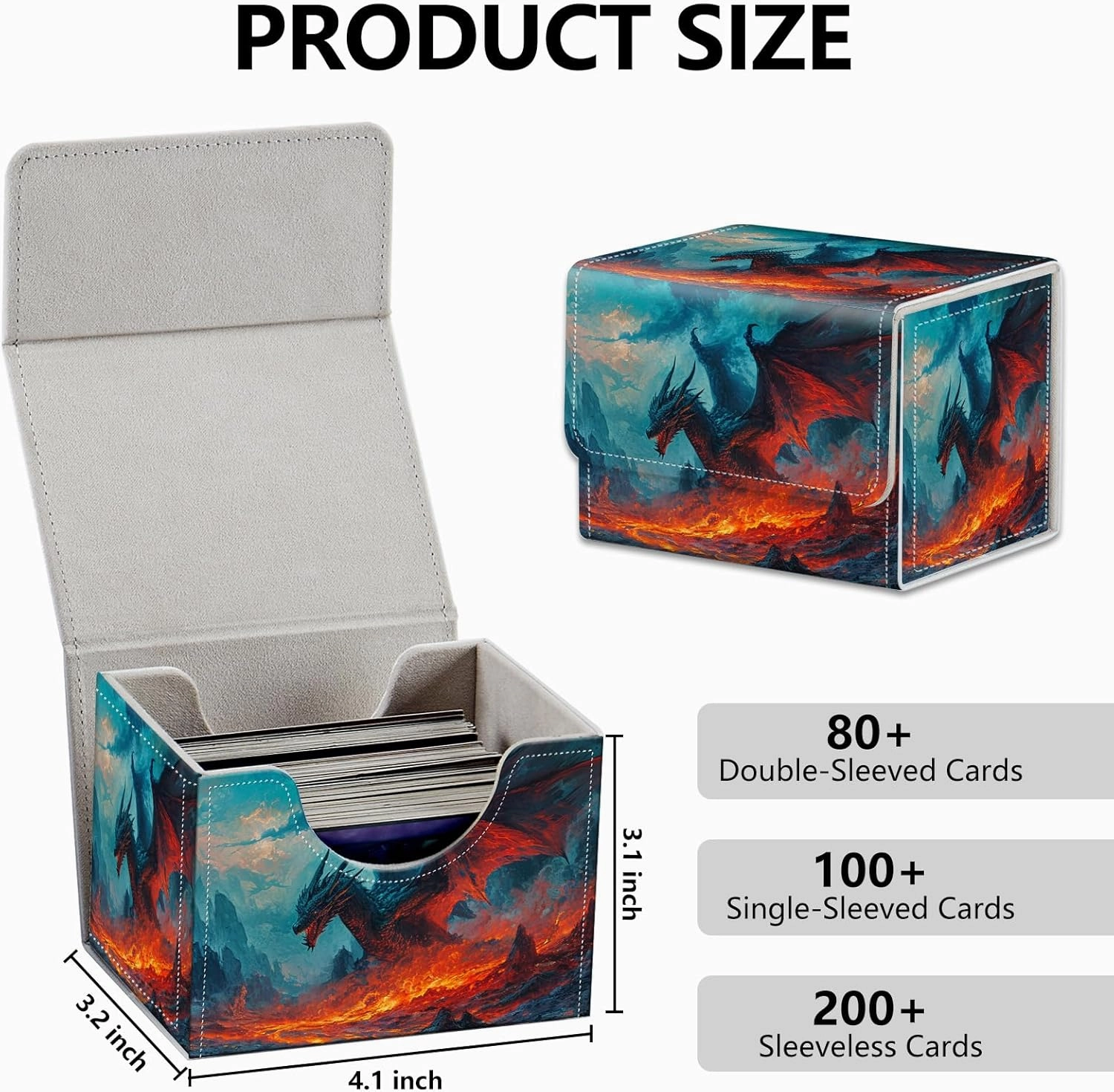 Strong Magnet MTG Demon Deck Box Playing Card Case Magic The Gathering Commander Deck Box Creative Pattern Trading Card Storage Box for Collectible Games, Dragon Flies Against The Fire