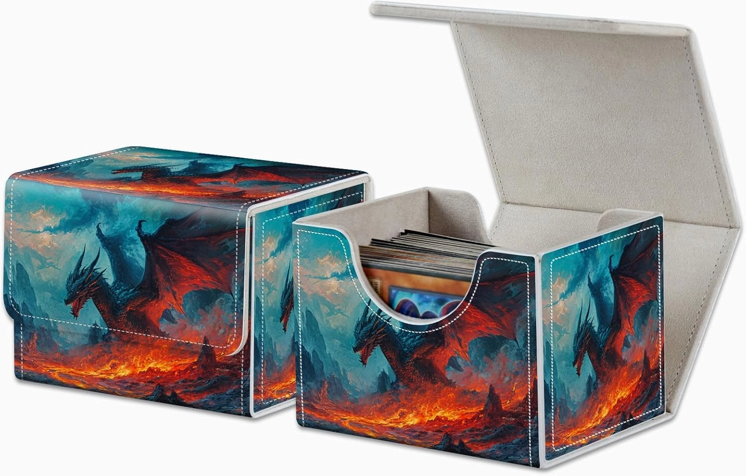 Strong Magnet MTG Demon Deck Box Playing Card Case Magic The Gathering Commander Deck Box Creative Pattern Trading Card Storage Box for Collectible Games, Dragon Flies Against The Fire