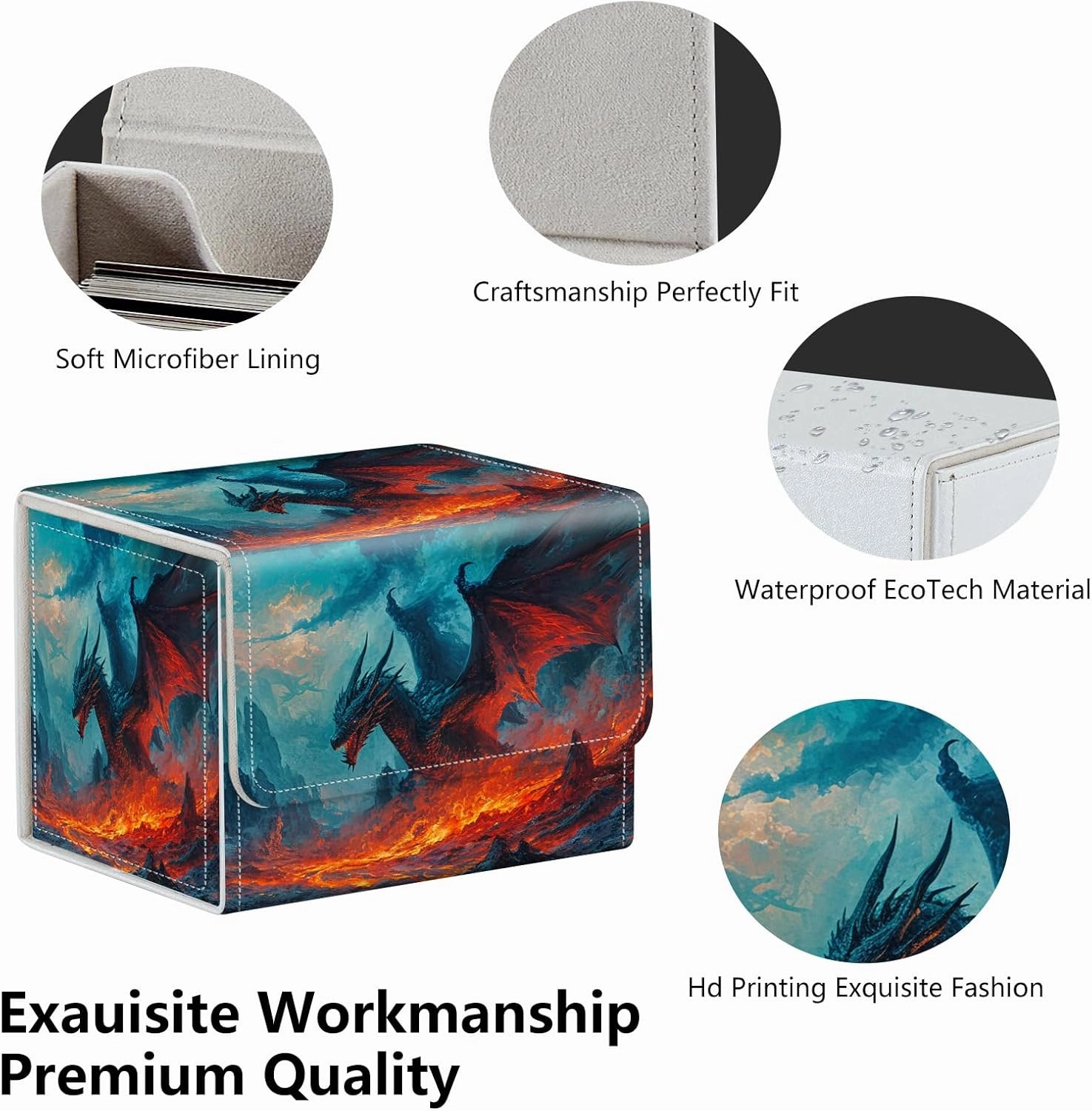 Strong Magnet MTG Demon Deck Box Playing Card Case Magic The Gathering Commander Deck Box Creative Pattern Trading Card Storage Box for Collectible Games, Dragon Flies Against The Fire