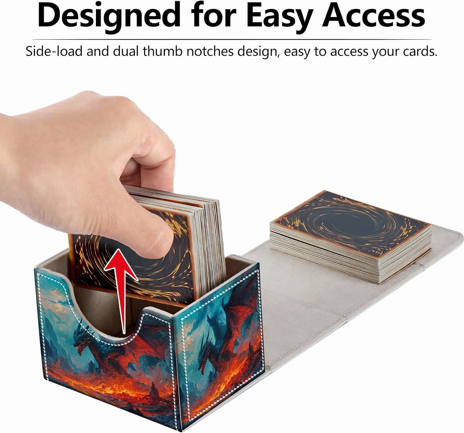 Strong Magnet MTG Demon Deck Box Playing Card Case Magic The Gathering Commander Deck Box Creative Pattern Trading Card Storage Box for Collectible Games, Dragon Flies Against The Fire