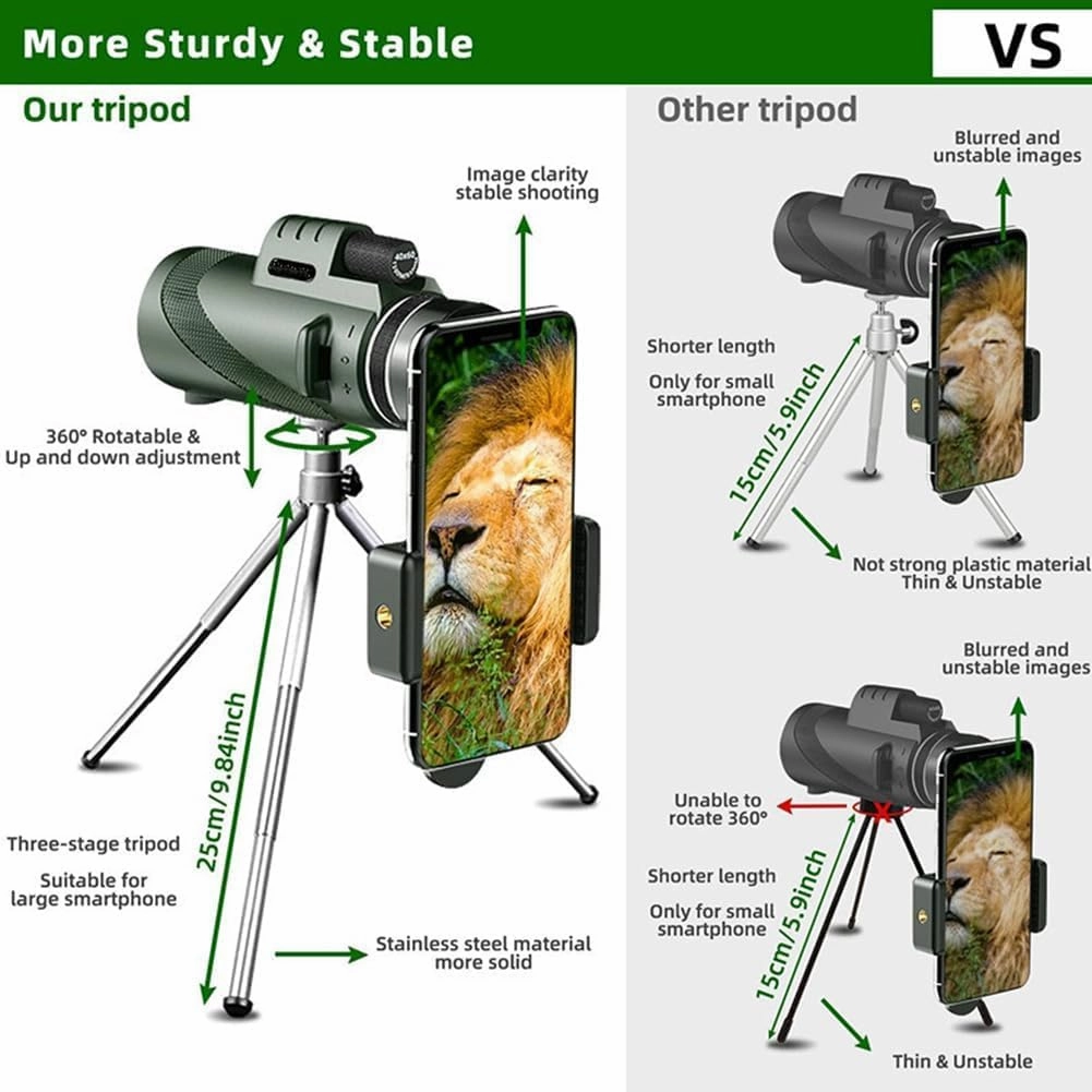Stscope360 Monocular, 80x100 Monoculars for Adults High Powered Long Range with Phone Adapter & Tripod for Bird Watching Hunting Hiking Camping