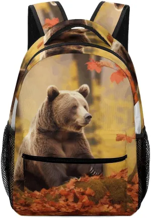 Stylish Backpack, Brown Bear in Autumn Print Durable Backpack Travel Backpack Hiking Backpack Ergonomic Backpack Comfortable Backpack, Style