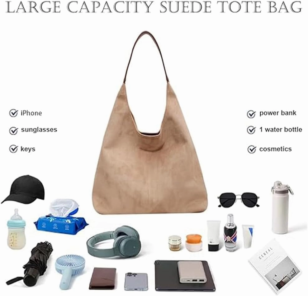 Suede Bag for Women - Brown Handbag Tote Hobo Purse