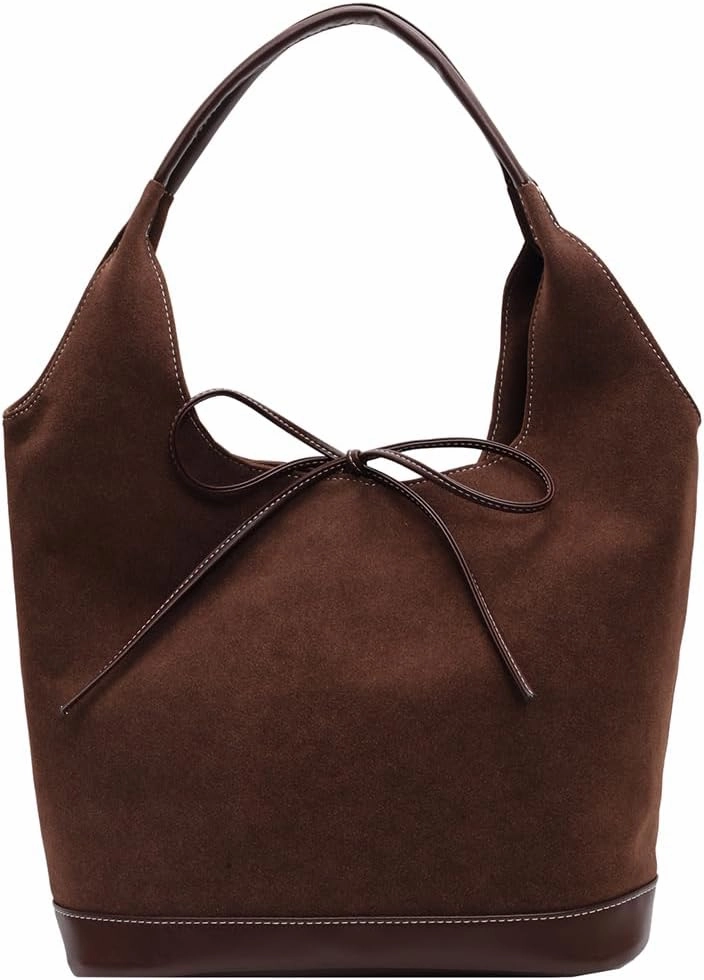 Suede Hobo Tote Bag for Women, Large Capacity Suede Tote Purse Hasp Brown Suede Handbag Slouchy Commuting Bag