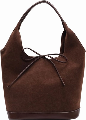 Suede Hobo Tote Bag for Women, Large Capacity Suede Tote Purse Hasp Brown Suede Handbag Slouchy Commuting Bag