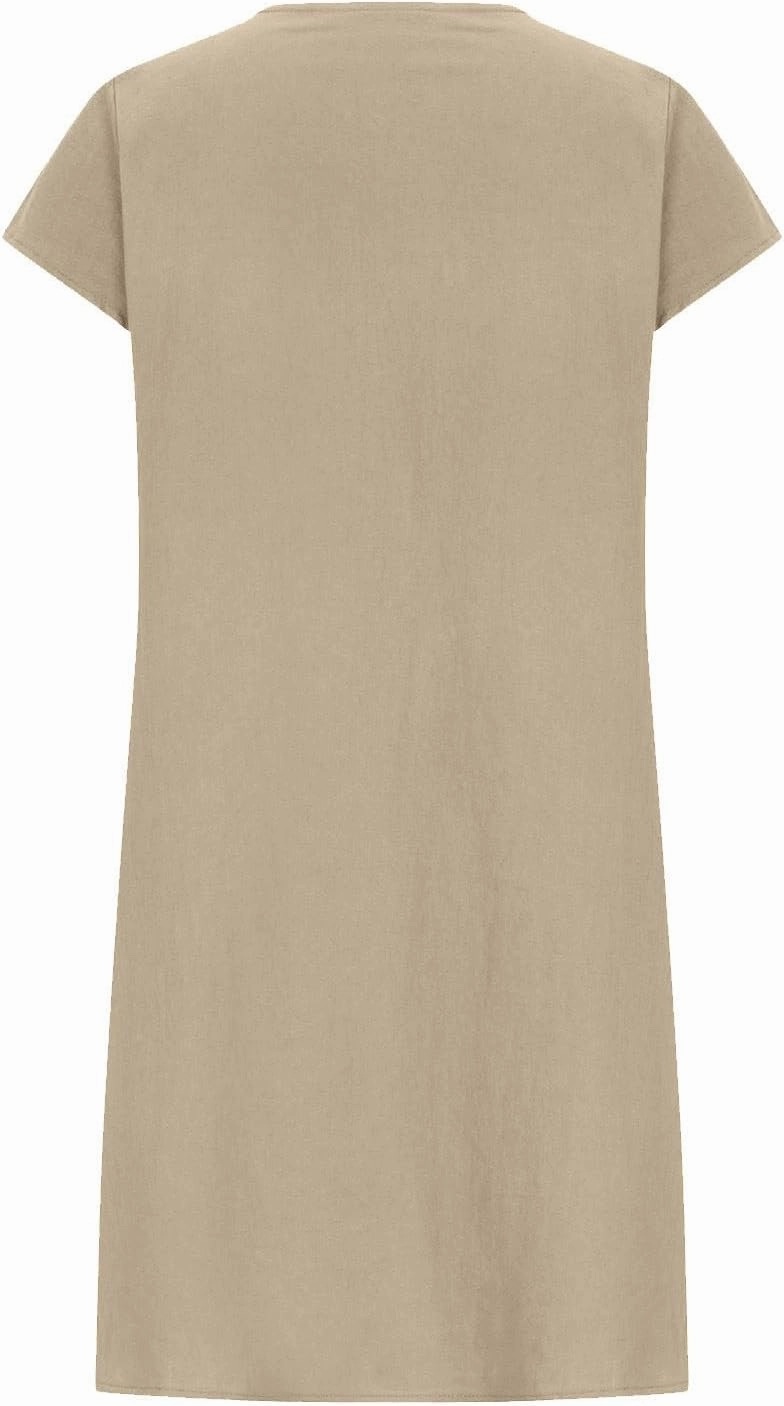 Summer Dresses for Women 2025 Vacation Crew Neck Short Sleeve Pleated Mini Dress Casual Soft Vacation Linen Dresses