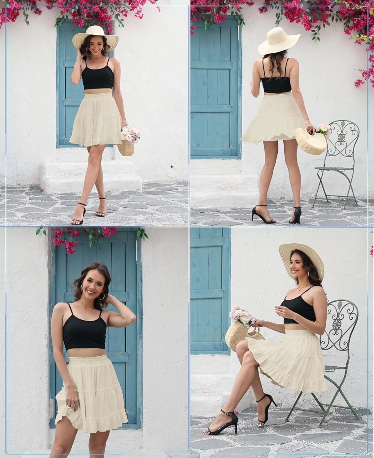 Summer Skirts for Women 2025 Vacation Cotton Ruffle Elastic Waist A-Line Casual Short Skirt