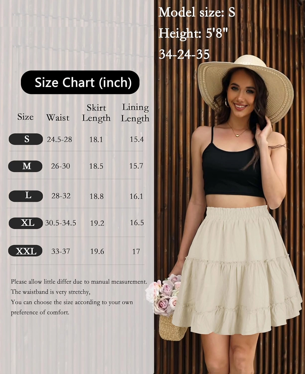 Summer Skirts for Women 2025 Vacation Cotton Ruffle Elastic Waist A-Line Casual Short Skirt