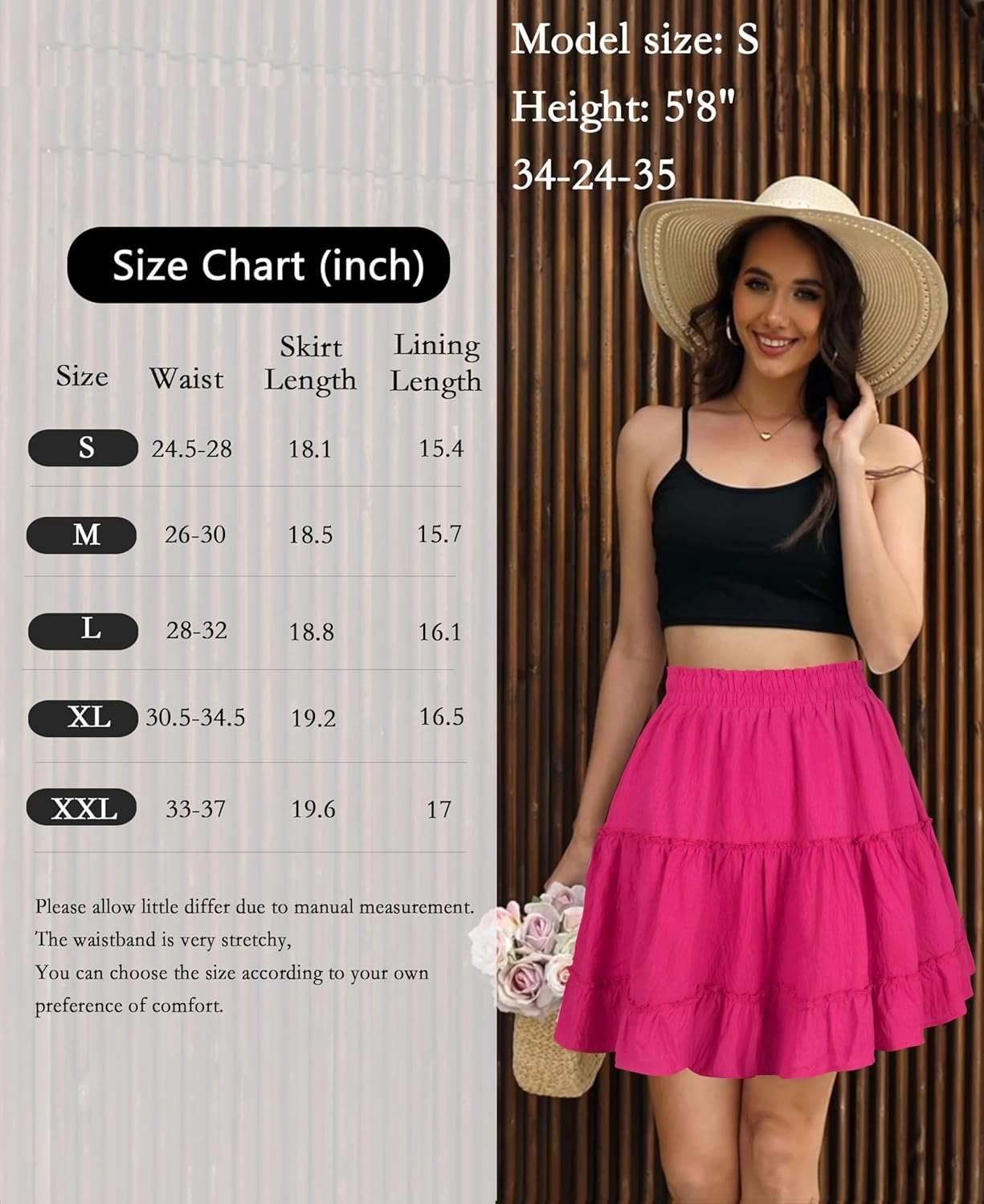 Summer Skirts for Women 2025 Vacation Cotton Ruffle Elastic Waist A-Line Casual Short Skirt