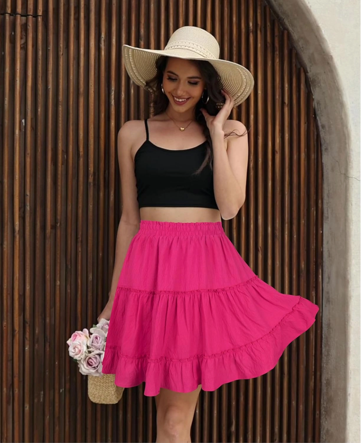 Summer Skirts for Women 2025 Vacation Cotton Ruffle Elastic Waist A-Line Casual Short Skirt