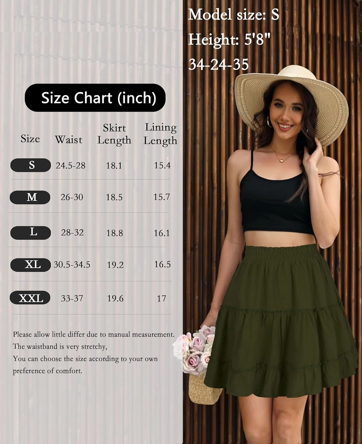 Summer Skirts for Women 2025 Vacation Cotton Ruffle Elastic Waist A-Line Casual Short Skirt