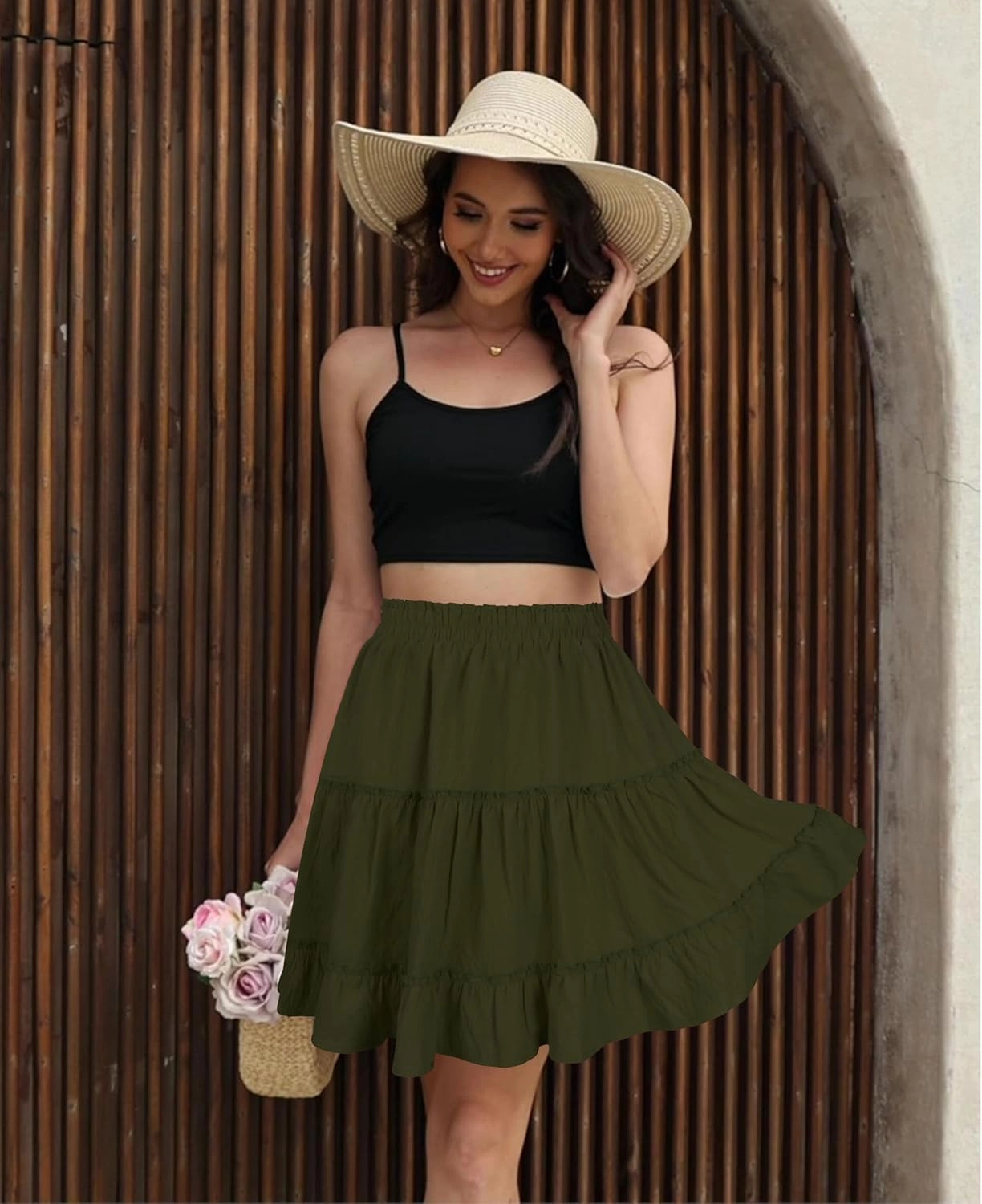 Summer Skirts for Women 2025 Vacation Cotton Ruffle Elastic Waist A-Line Casual Short Skirt