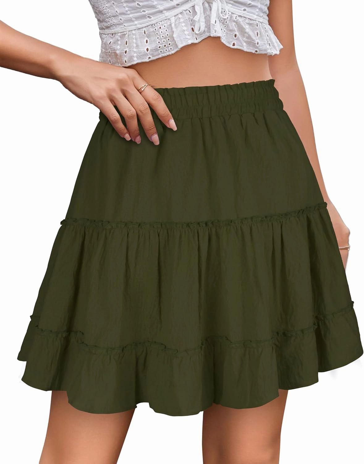 Summer Skirts for Women 2025 Vacation Cotton Ruffle Elastic Waist A-Line Casual Short Skirt