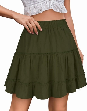 Summer Skirts for Women 2025 Vacation Cotton Ruffle Elastic Waist A-Line Casual Short Skirt