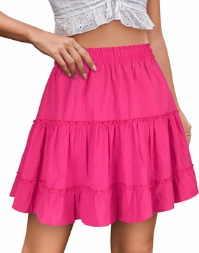 Summer Skirts for Women 2025 Vacation Cotton Ruffle Elastic Waist A-Line Casual Short Skirt