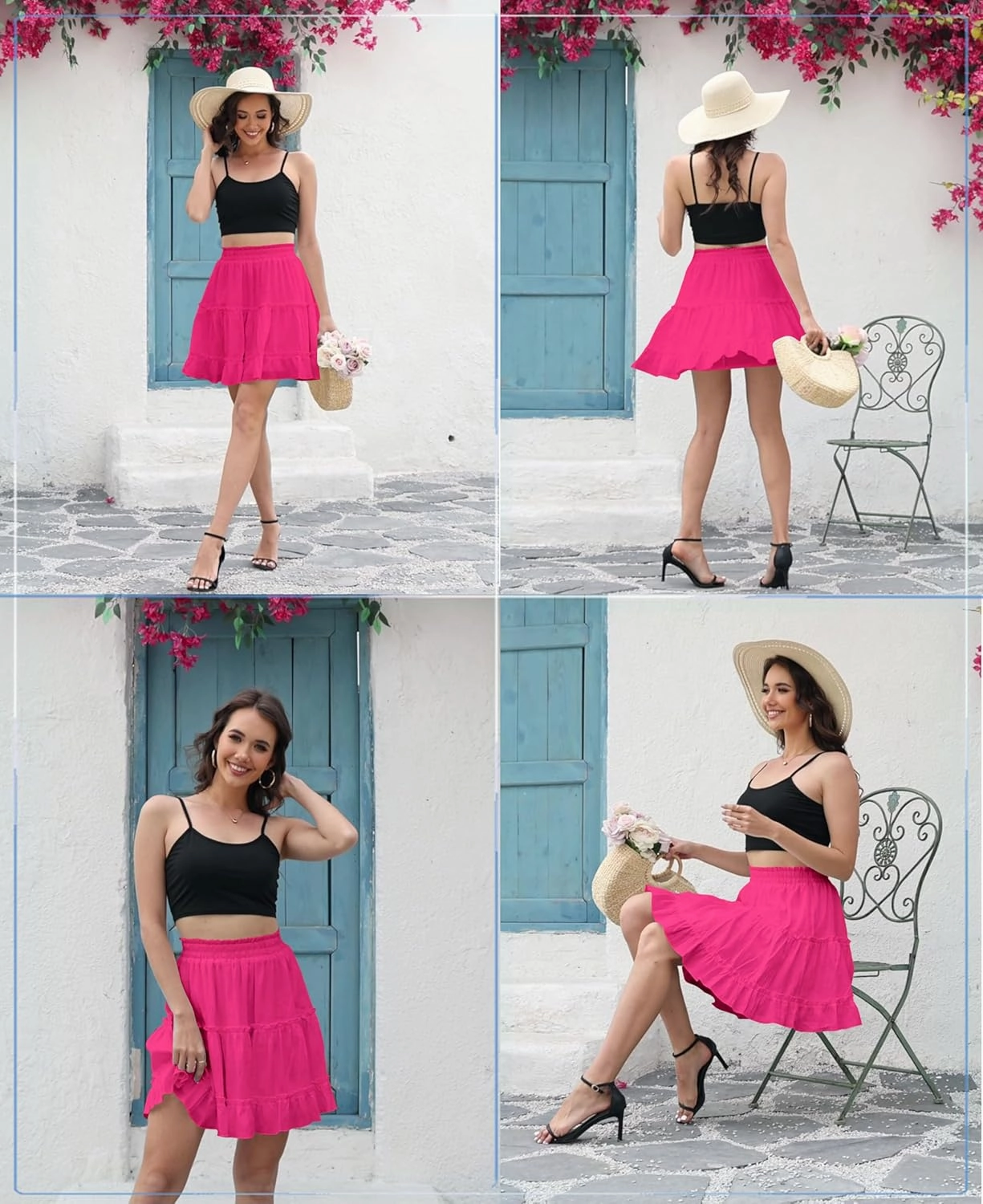 Summer Skirts for Women 2025 Vacation Cotton Ruffle Elastic Waist A-Line Casual Short Skirt