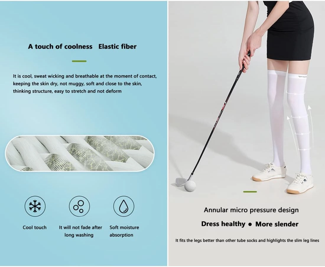 Summer Sun Protection Golf Socks UPF 50 ,Ice Silk Breathable Cool Long Thigh High Socks for School,Daily Wear,Cosplay.