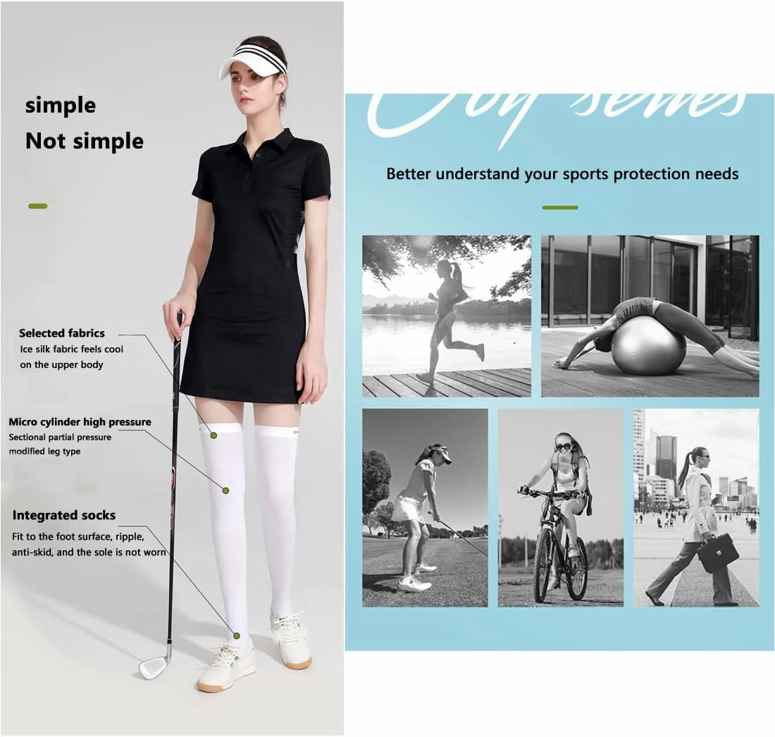Summer Sun Protection Golf Socks UPF 50 ,Ice Silk Breathable Cool Long Thigh High Socks for School,Daily Wear,Cosplay.