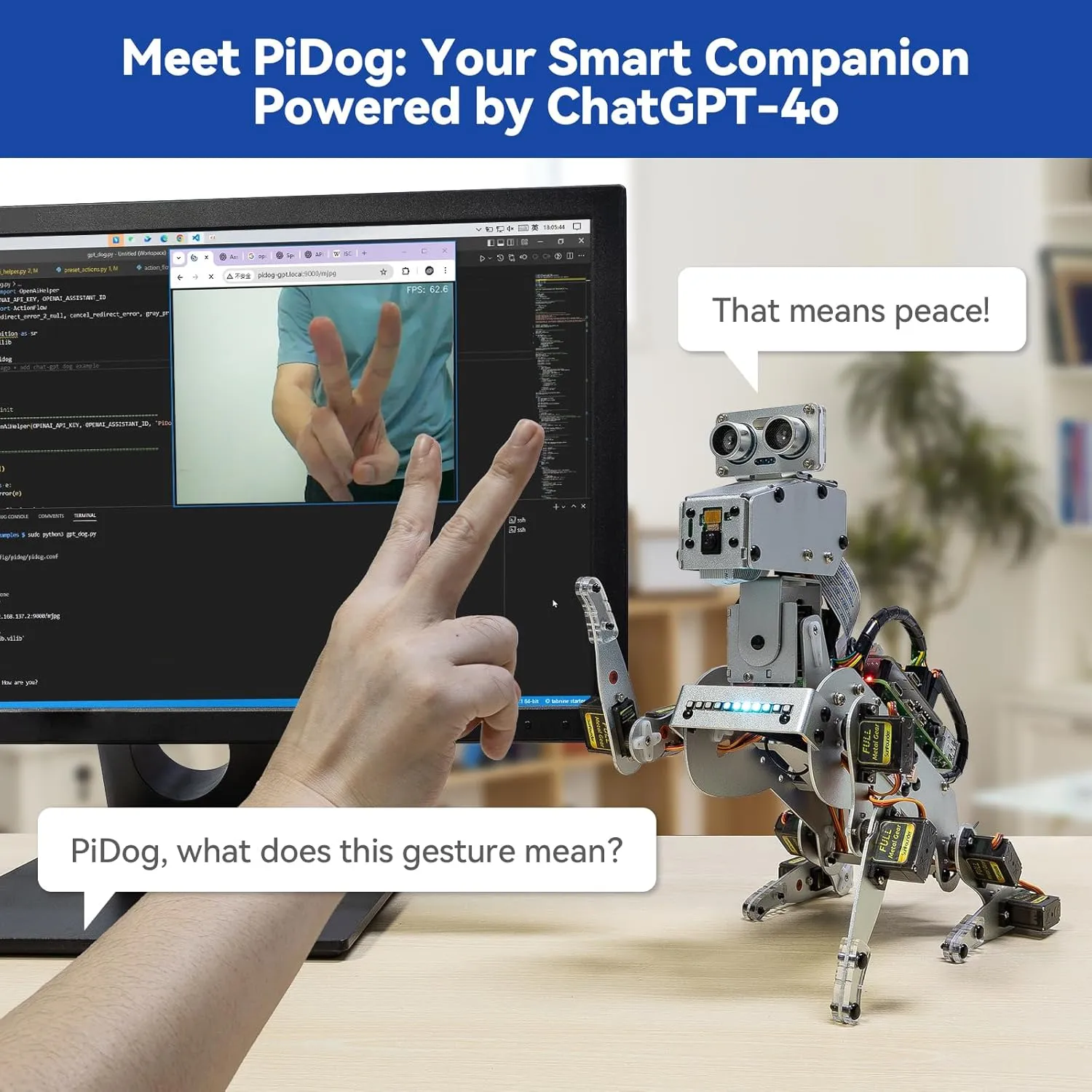 SunFounder PiDog AI Robot Dog Kit for Raspberry Pi 4/3B /3B/Zero 2W, ChatGPT-4o Enabled with Voice Command & Video Recognition, App Control, FPV, 12 Servos, Gyroscope, Camera, Mic (RPI NOT Included)