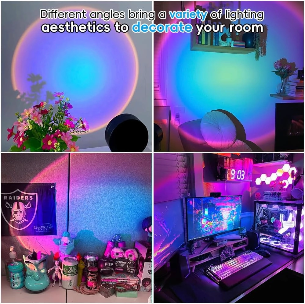 Sunset Lamp Projector Sunset Light 180 Degree Rotation Projection LED Night Light Floor Lamp with USB Port Rainbow Sunlight Lamp for Bedroom Dorm Room Decor Photography Mood Lighting